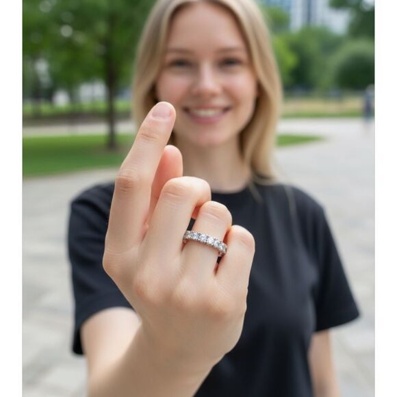 WOMEN’S SPARKLING ETERNITY BAND RING – SIZE 7.5 – ANTHROPOLOGIE STYLE - Picture 12 of 17